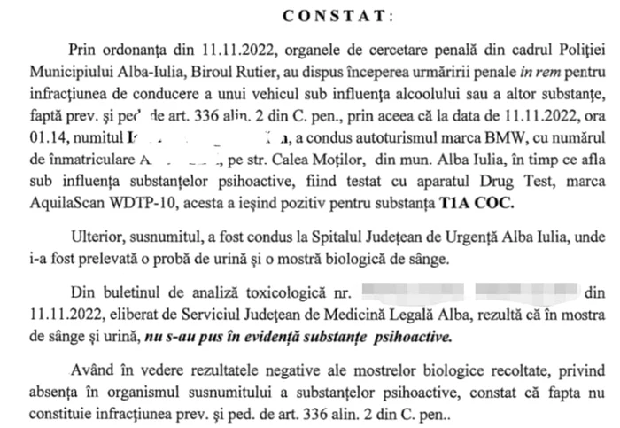 Ordonanța poliției prin care s-a constatat că fapta nu este infracțiune
