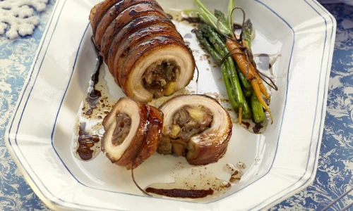 Thick round pork fillet stuffed with mushrooms and chestnuts jpeg