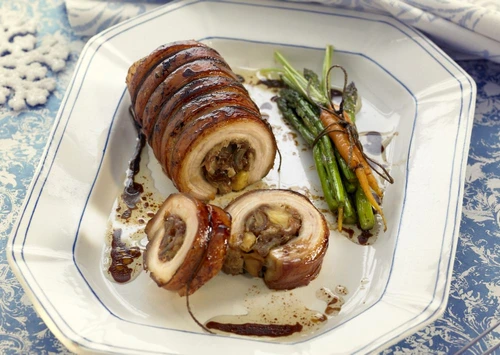 Thick round pork fillet stuffed with mushrooms and chestnuts jpeg