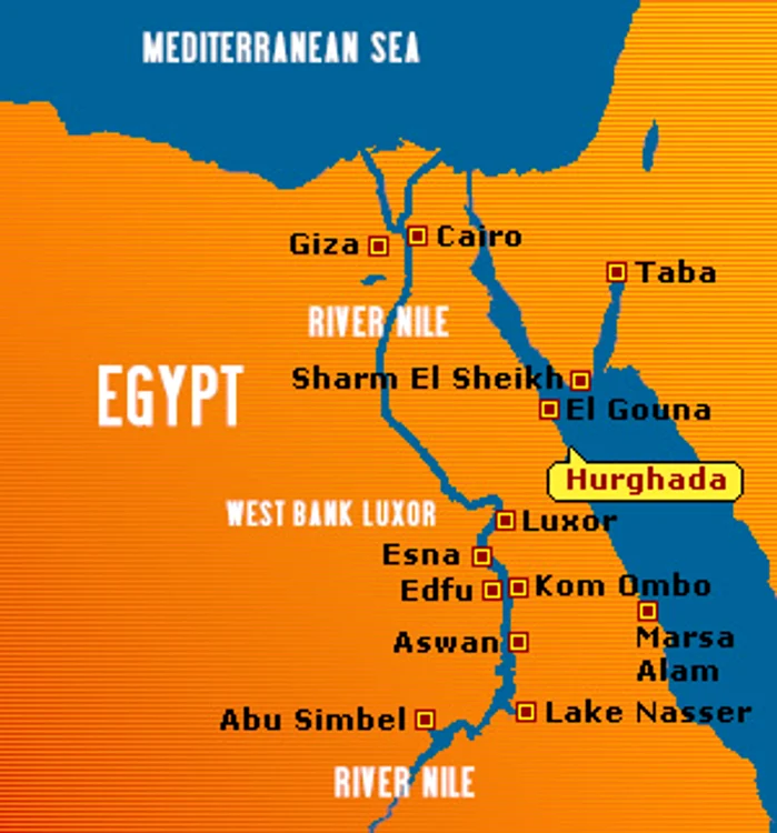 Staţiunea Hurghada se află pe litoralul Mării Roşii