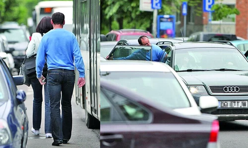 Toni se strecoară  cu greutate printre  maşini şi autobuze jpeg