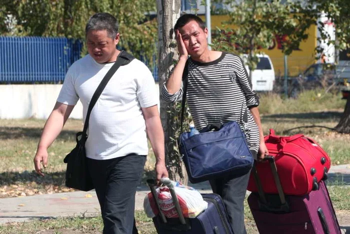 Muncitorii chinezi de la santierul Palas merg dinspre Tomesti spre Palas