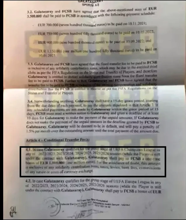 Pasajul din contractul transferului lui Olimpiu Moruțan 