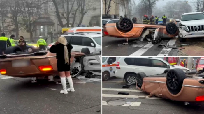 Bolidul de lux răsturnat în Ploiești. FOTO: Prahova Online