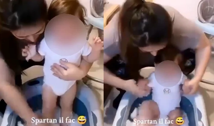 O mamă și-a băgat copilul într-o cadă plină cu zăpadă / foto: captură video TikTok