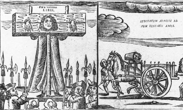 Portraitures Pillorying Whipping woodcut Thomas Dangerfield Bagford 2 July 1685 webp