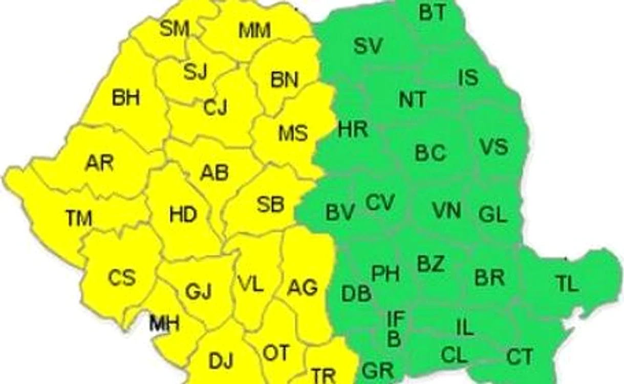 Codul galben vizează jumătatea vestică a ţării