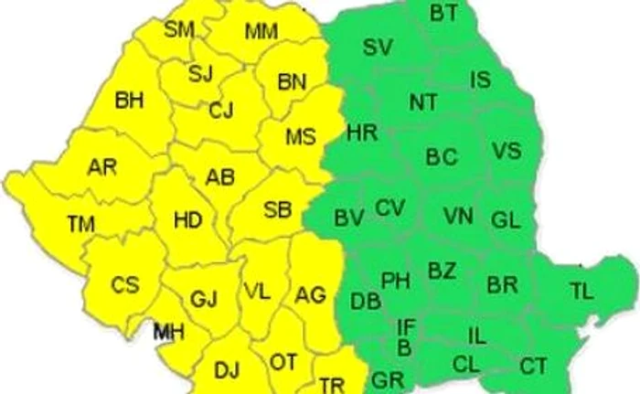 
    Codul galben vizează jumătatea vestică a ţării  