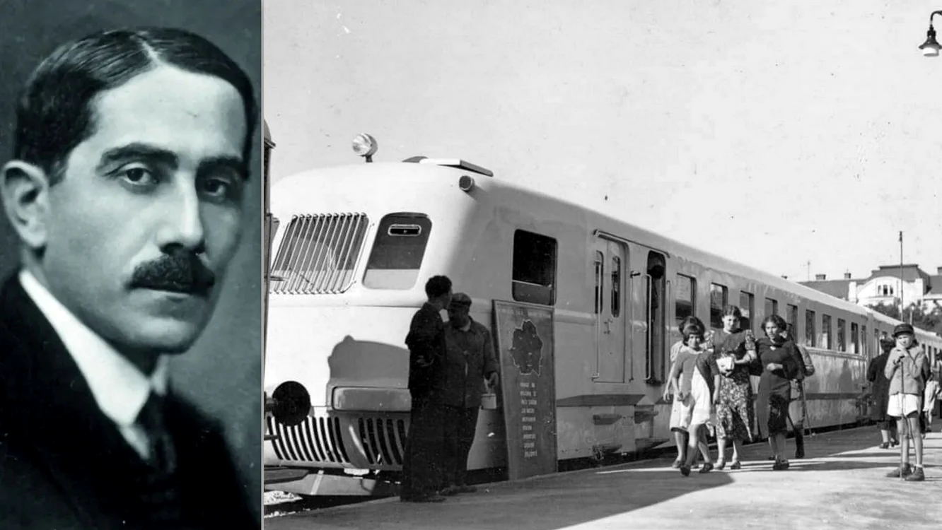 Nicolae Malaxa si trenul său. Foto: Wikipedia și Facebook - CFR Istorie și cotidian.