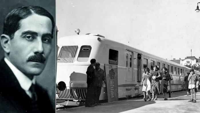Nicolae Malaxa si trenul său. Foto: Wikipedia și Facebook - CFR Istorie și cotidian.