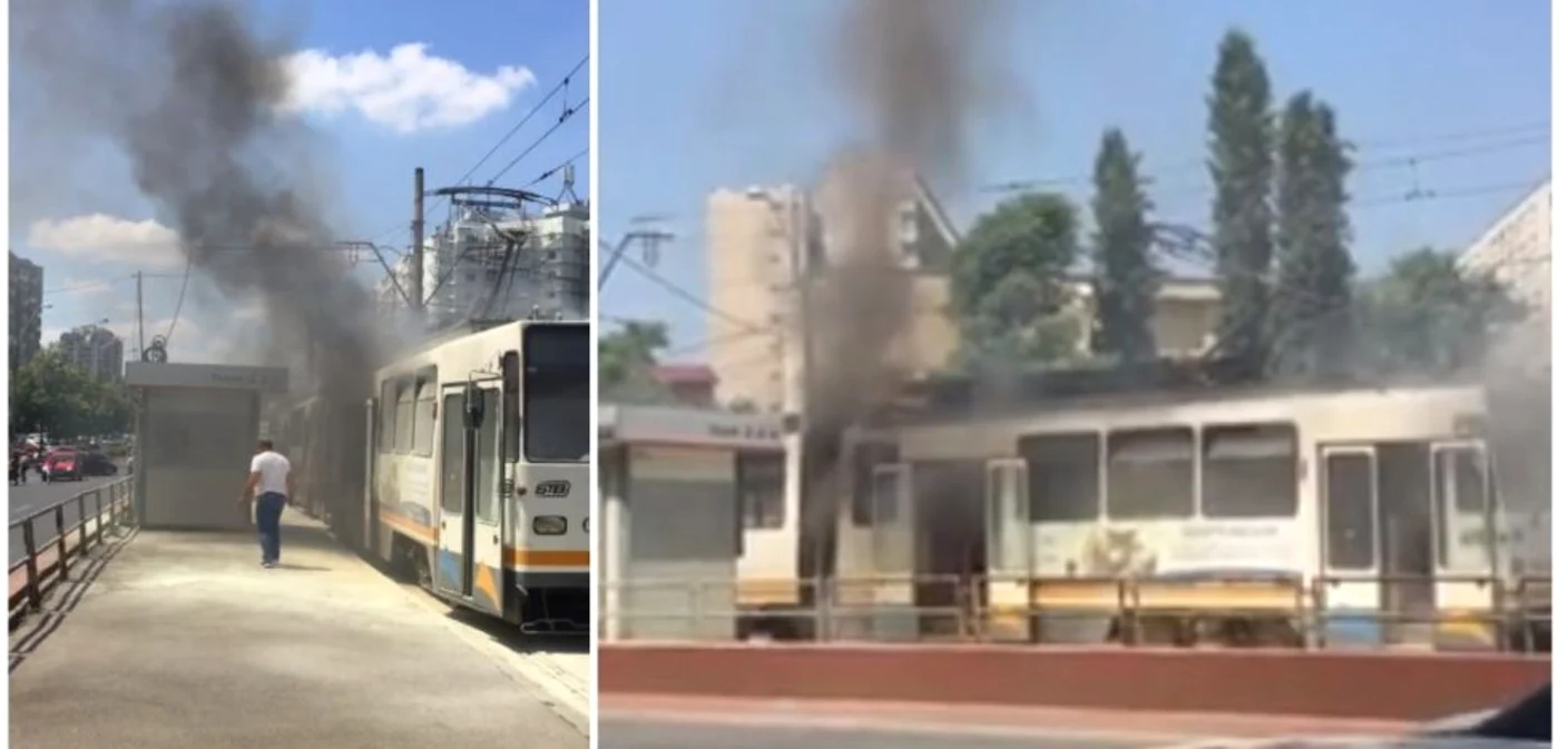  Tramvai a luat foc in Bucuresti