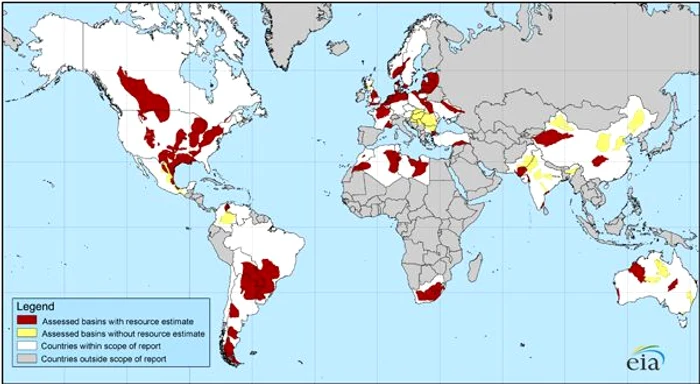 Rezervele mondiale de gaz de şist, sursa: EIA