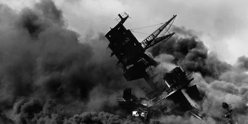 The USS Arizona (BB 39) burning after the Japanese attack on Pearl Harbor   NARA 195617   Edit jpg