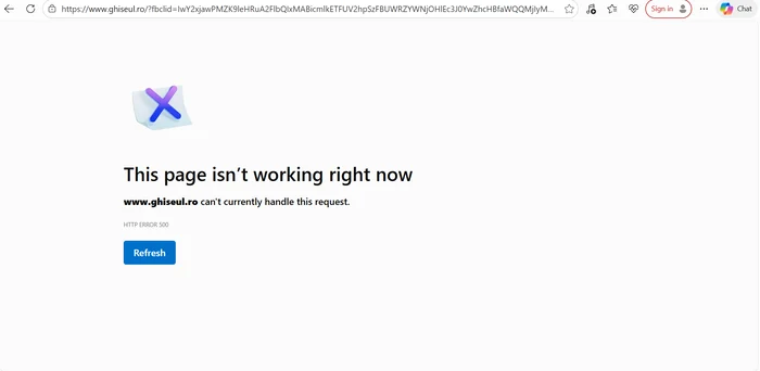 Eroarea primită de utilizatori. FOTO: captură ecran ghiseul.ro