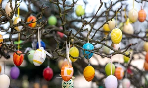 tree decorated with colorful easter eggs street easter decor jpg