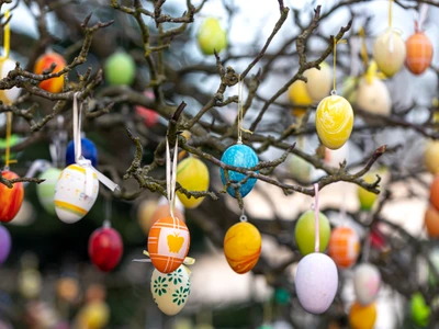 tree decorated with colorful easter eggs street easter decor jpg