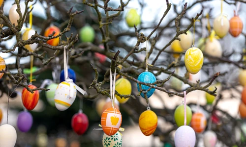 tree decorated with colorful easter eggs street easter decor jpg