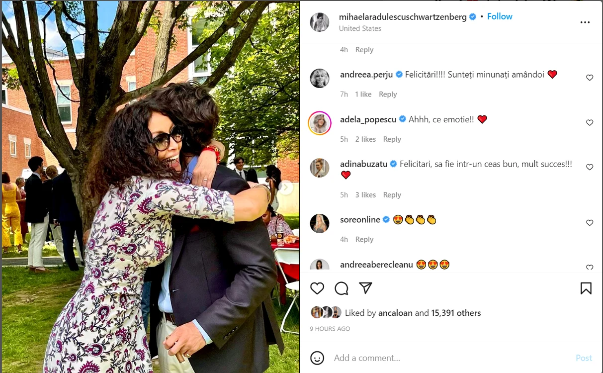 Mihaela Rădulescu la ceremonia de absolvire a fiului ei