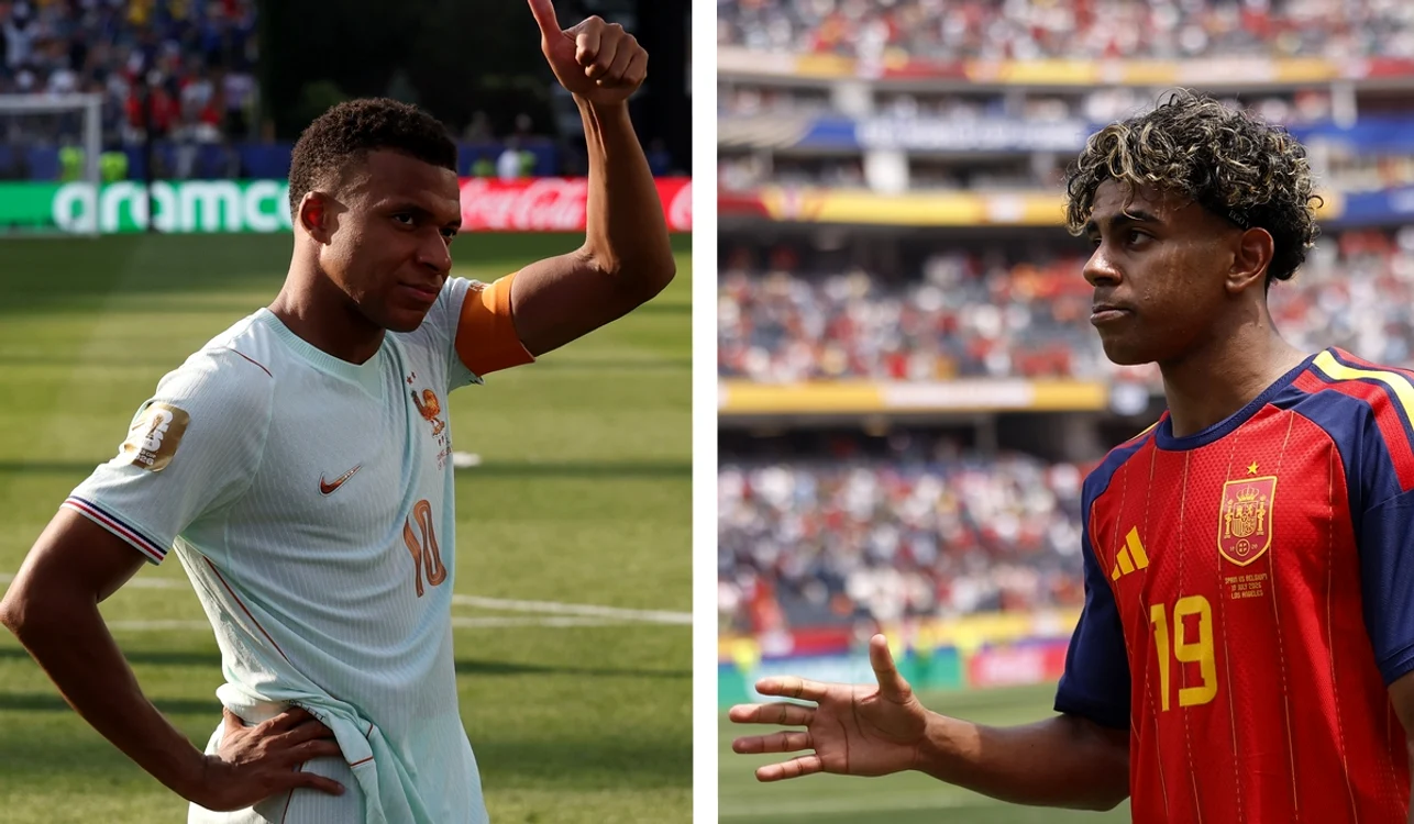 Kylian Mbappé (stânga) și Lamine Yamal se vor înfruntă în semifinale (FOTO: EPA)