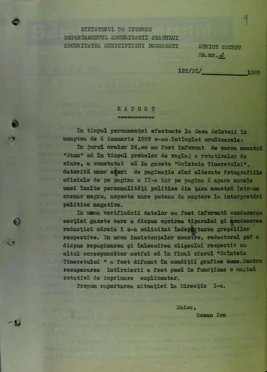 Cum a apărut Nicolae Ceaușescu într-un chenar negru în „Scânteia Tineretului”. FOTO: CNSAS