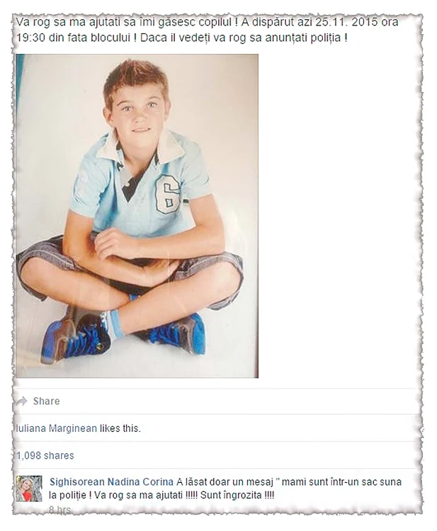 
    Acesta este mesajul postat de mama lui Robert pe Facebookcaptură: facebook.com  