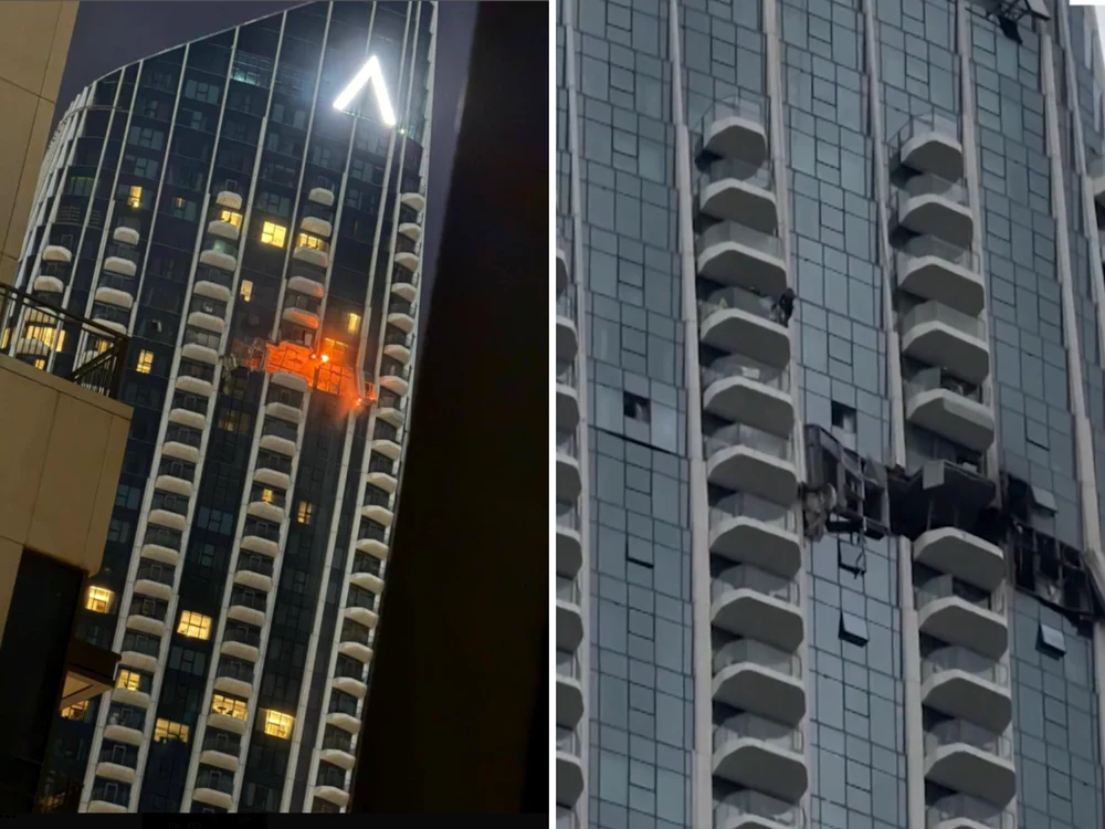 Clădirea din Dubai lovită de drone/FOTO: X @MarioNawfal @euronews