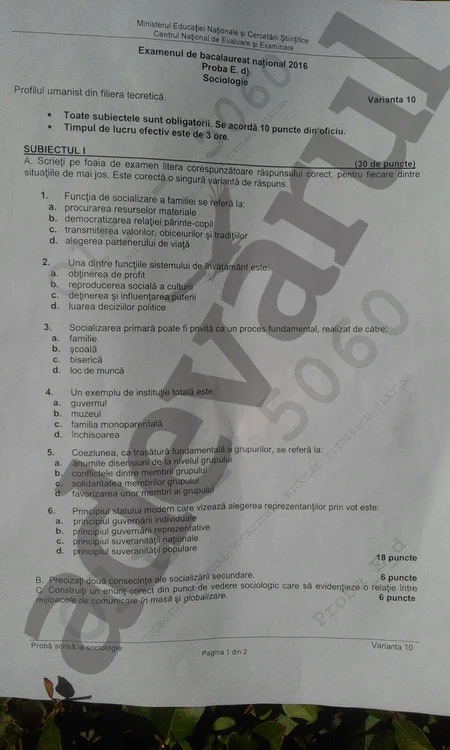 Subiectele de la Sociologie - pagina 1