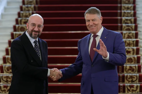 Preşedintele Klaus Iohannis îl primeşte pe preşedintele Consiliului European, Charles Michel, la Palatul Cotroceni din București. FOTO Inquam Photos / George Călin