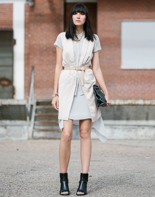 4  chiffon dress with belted vest and peep toe png png