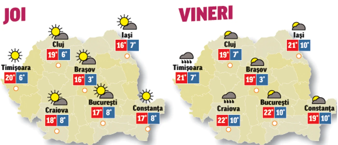 Prognoza meteo pentru următoarele două zile anunță că vremea va fi instabilă din punct de vedere termic