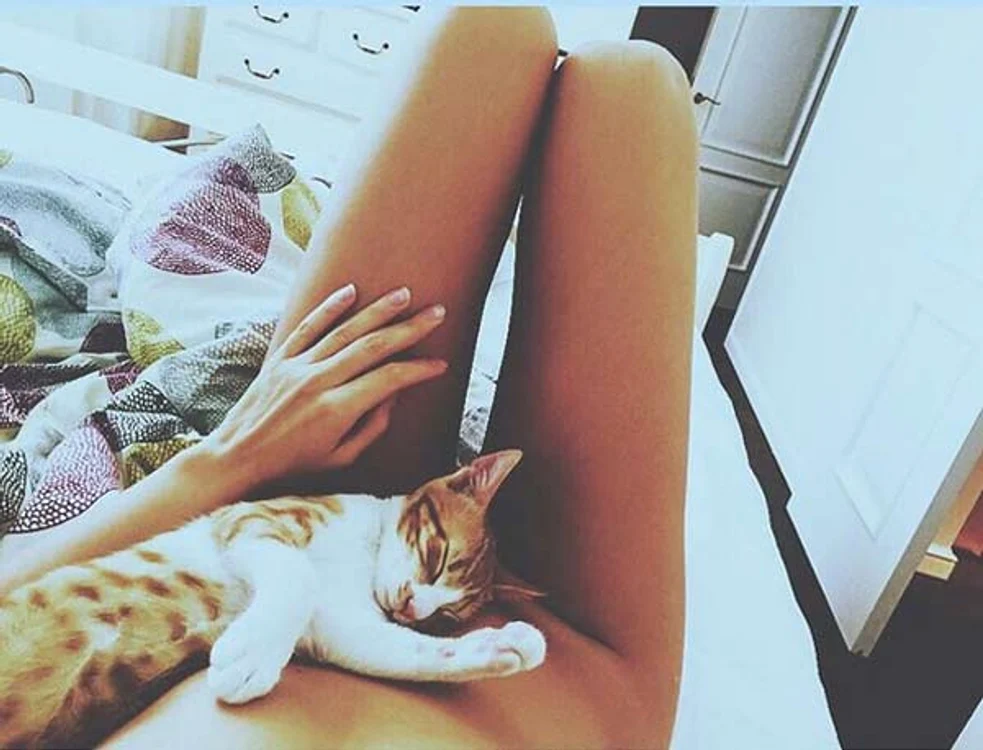 Alexandra Stan a renunţat la haine, ea acoperindu-şi zona intimă cu pisica 