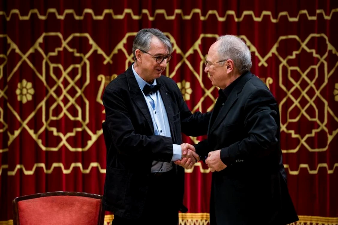 Patapievici şi Liiceanu, pe scena Ateneului Român FOTO: facebook/Fundatia Humanitas Aqua Forte