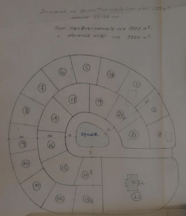 Propunere de lotizare a parcului central al propr. Brâncoveanu, 1941 (Sursa: Arhiva P.M.B.)
