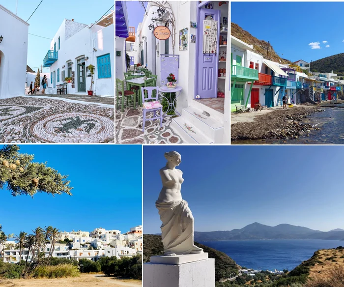 Insula Milos din Arhipelagul Cicladelor în Marea Egee Grecia Colaj Discover Greece