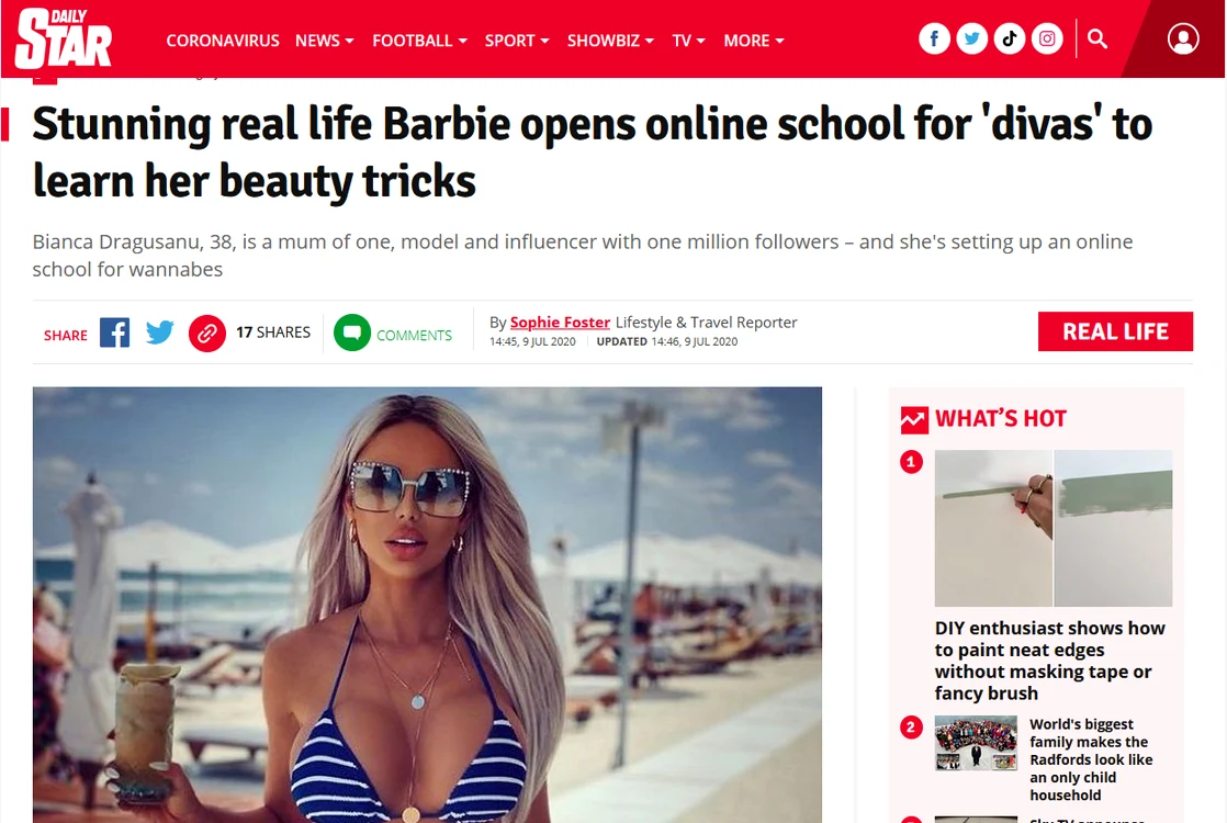 Bianca Drăgușanu, subiect în Daily Star