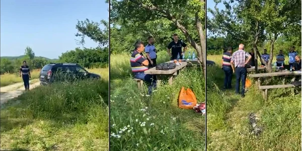 Primarul Nicolae Voicescu alături de poliţişti şi comisari de mediu la groapa ilegală din Fârtăţeşti-Vâlcea Foto colaj Adevărul - credit Victor Ioana