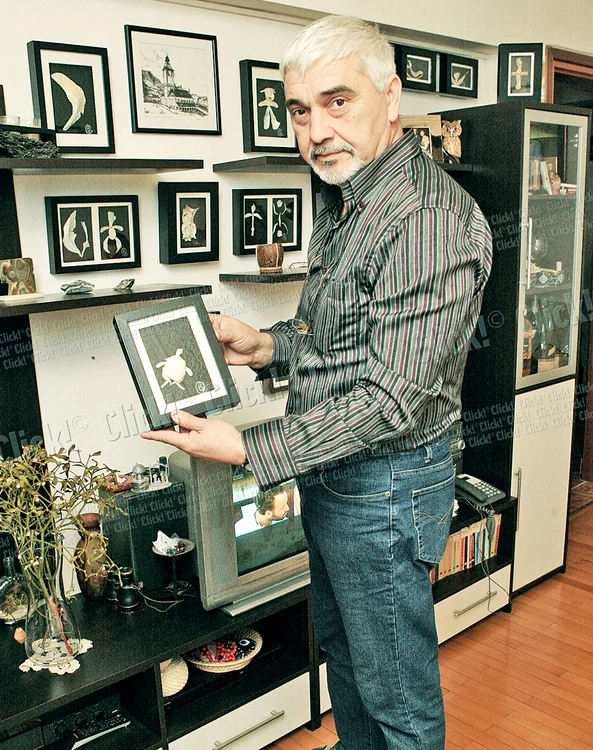 
    Pentru tablourile sale, Bocanu cumpără peşti de talie mare,  de la care foloseşte numai  oasele din zona capului (Fotografii: Lucian Muntean)  