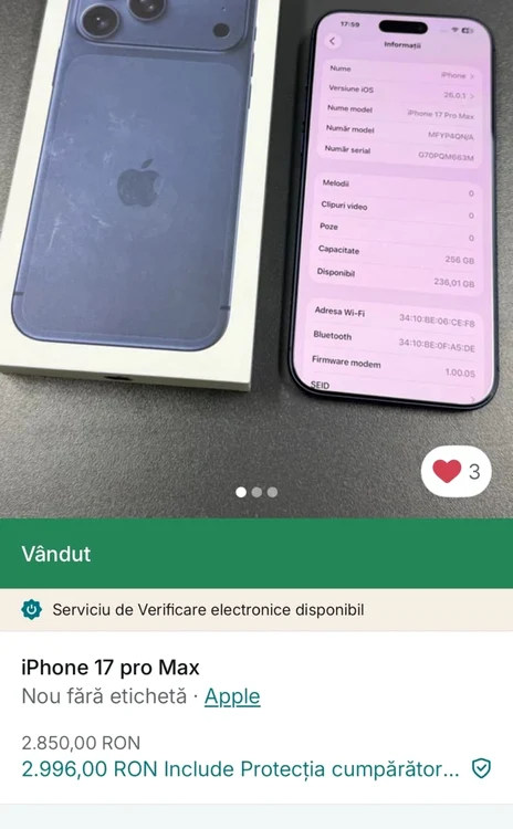 Exemplu de anunț prin care cumpărătorii sunt înșelați FOTO Facebook/Vinted România