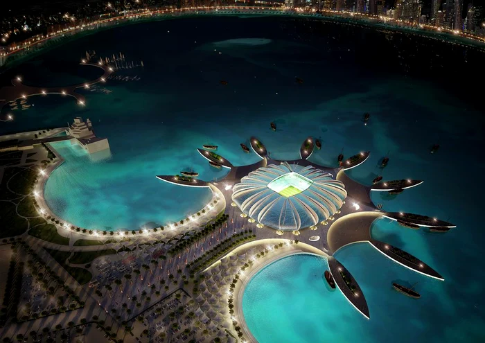 Doha Port Stadium este construit ca o peninsulă, chiar în portul de la Golful Persic
