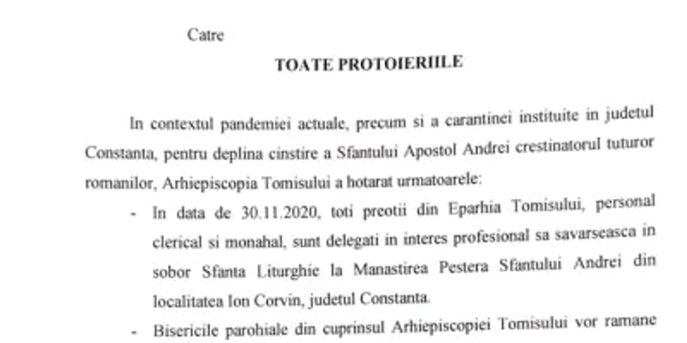 Document Arhiepiscopia Tomisului obliga preotii sa mearga la Pestera
