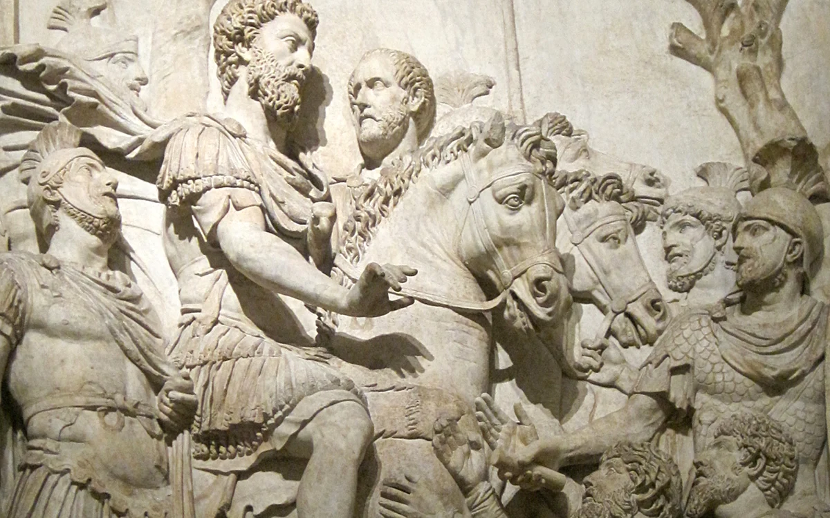 Marcus Aurelius. relief care prezintă înfrângerea germanilor. Wikipedia