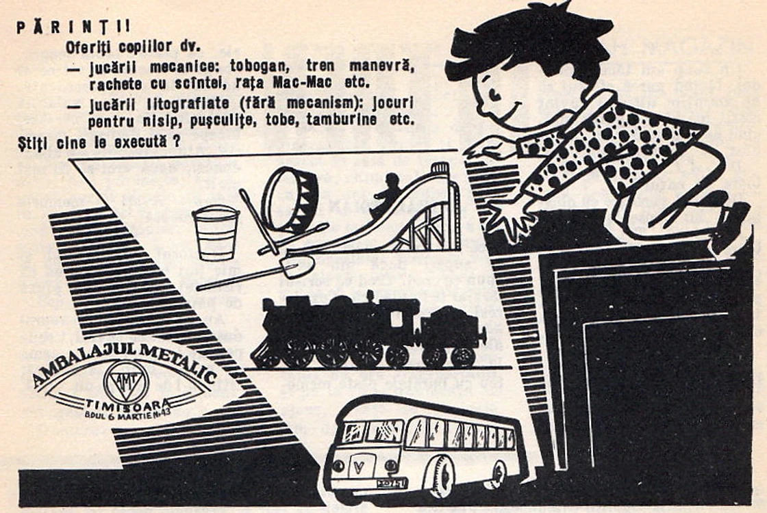 Reclamă la jucării publicată în „Almanah magazin” (1966)