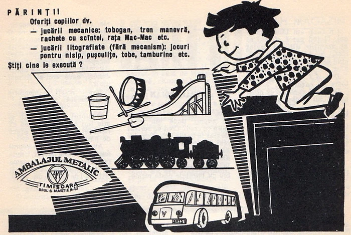 Reclamă la jucării publicată în „Almanah magazin” (1966)