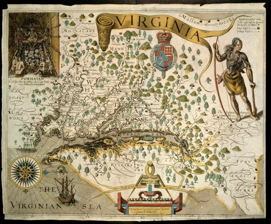 Harta Virginiei (1612) realizată de John Smith. FOTO: Profimedia