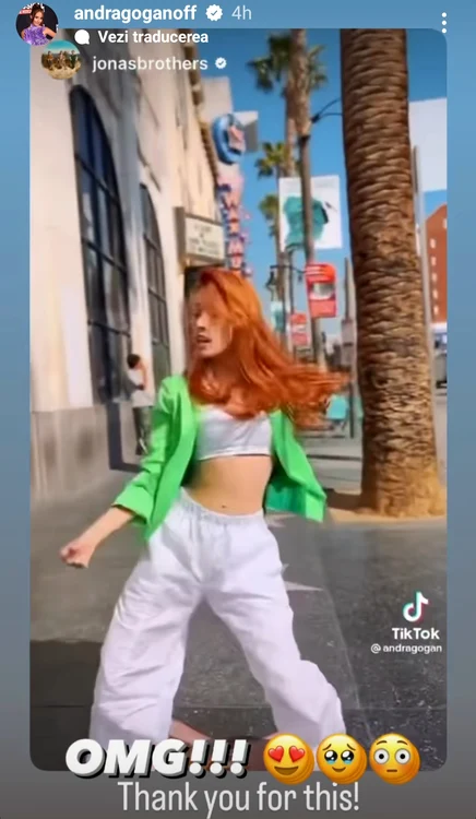 Dupa un Tik Tok pe aleea celebritatilor Andra Gogan a ajuns pe pagina baietilor de la Jonas Brothers