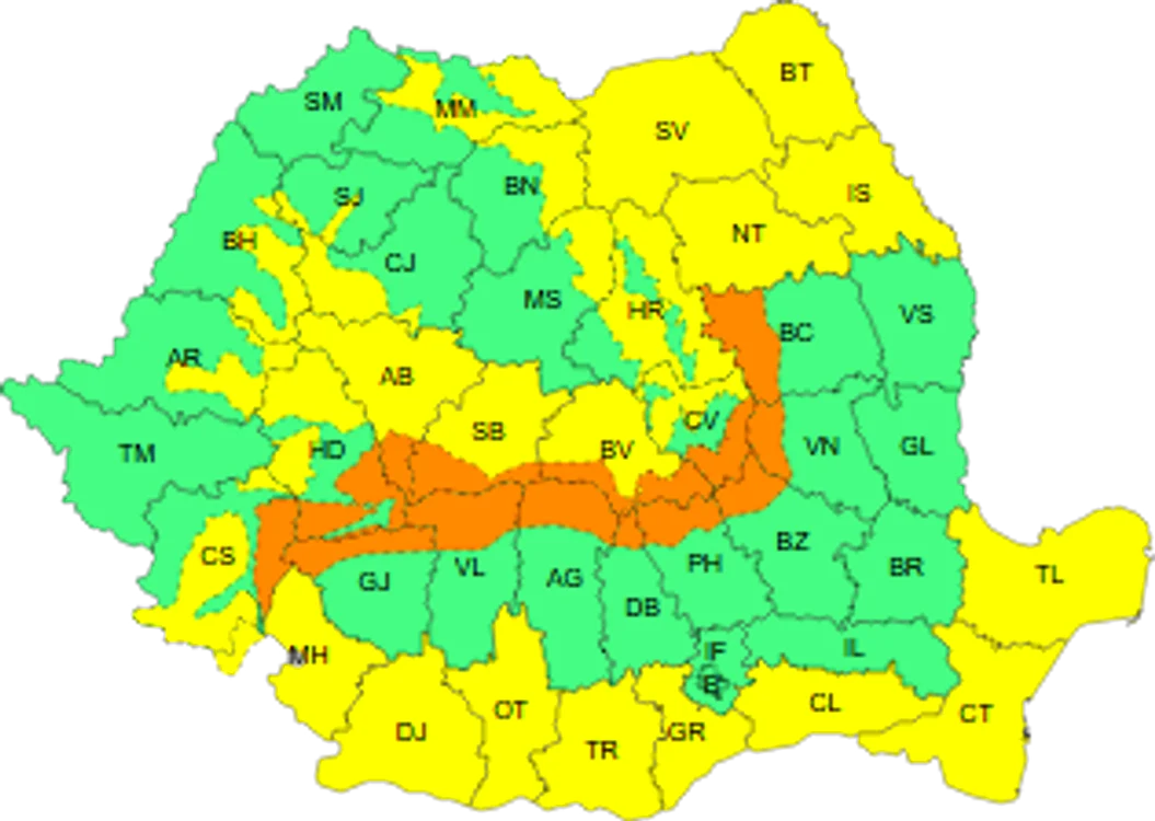 Zonele vizate de avertizările ANM. FOTO ANM