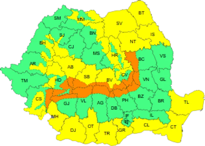 Zonele vizate de avertizările ANM. FOTO ANM
