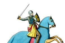 Armored Knight Mounted on Cloaked Horse jpg