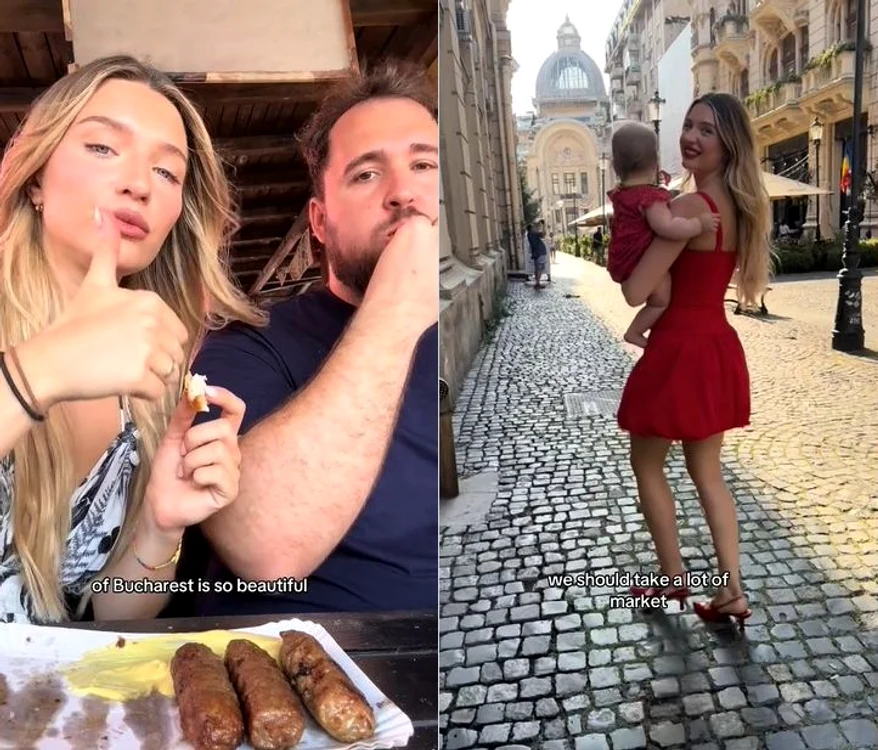 Polina Vita pe străzile Bucureștiului și în resturant. FOTO: Captură video