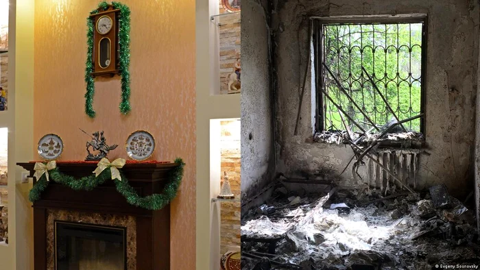 Apartamentul lui Ievhen Sosnovski înainte și după bombardamentul rusesc